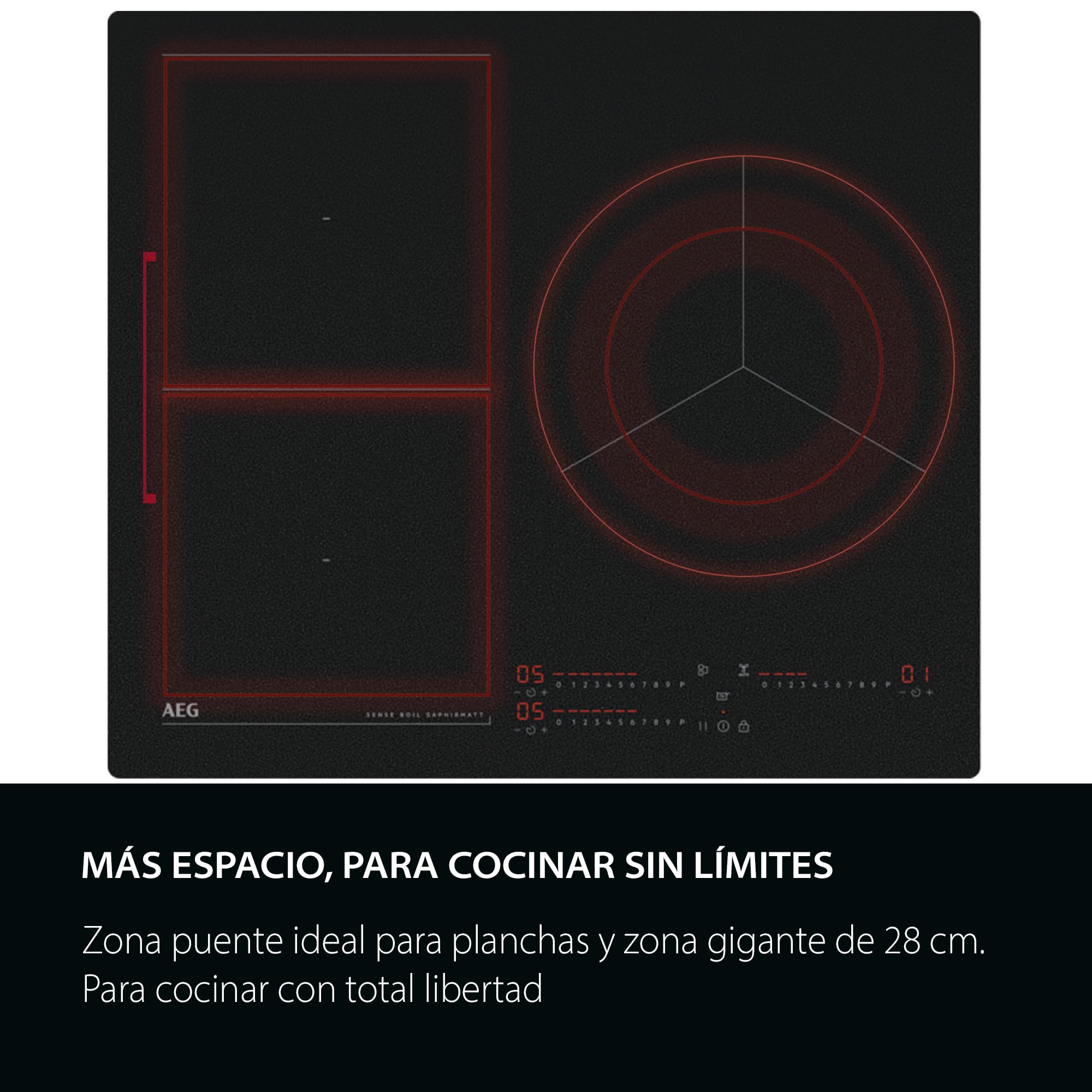 AEG TI63IQ10IZ Placa de Inducción 60 cm, 3 Zonas, SaphirMatt Negro Mate