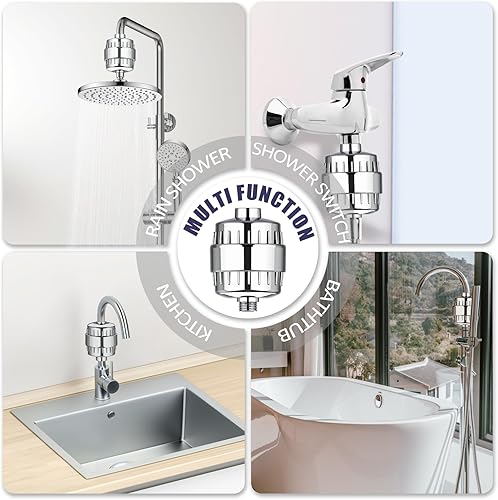 Miniatura 3 de Filtro de ducha, filtro de cabezal de ducha de 20 etapas para agua dura con 2 cartuchos, filtro de agua de ducha de alto rendimiento para eliminar