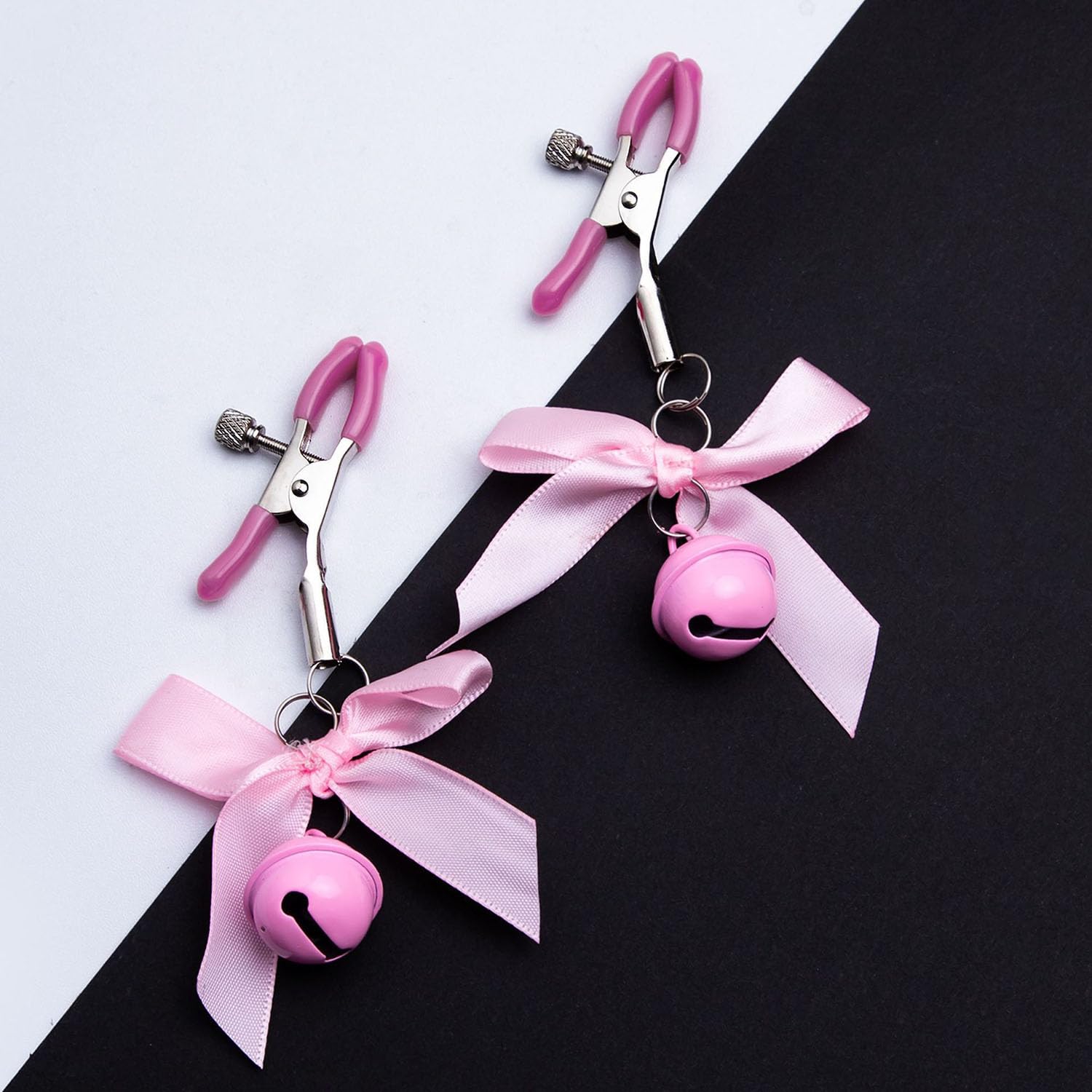 GLMOCM Body Chain Stainless Steel Adjustable Body Ring with Bow Bell Body Clamps Non Piercing Clip on Body Chain for Women Faux Body Clip Jewelry for Women: Pink