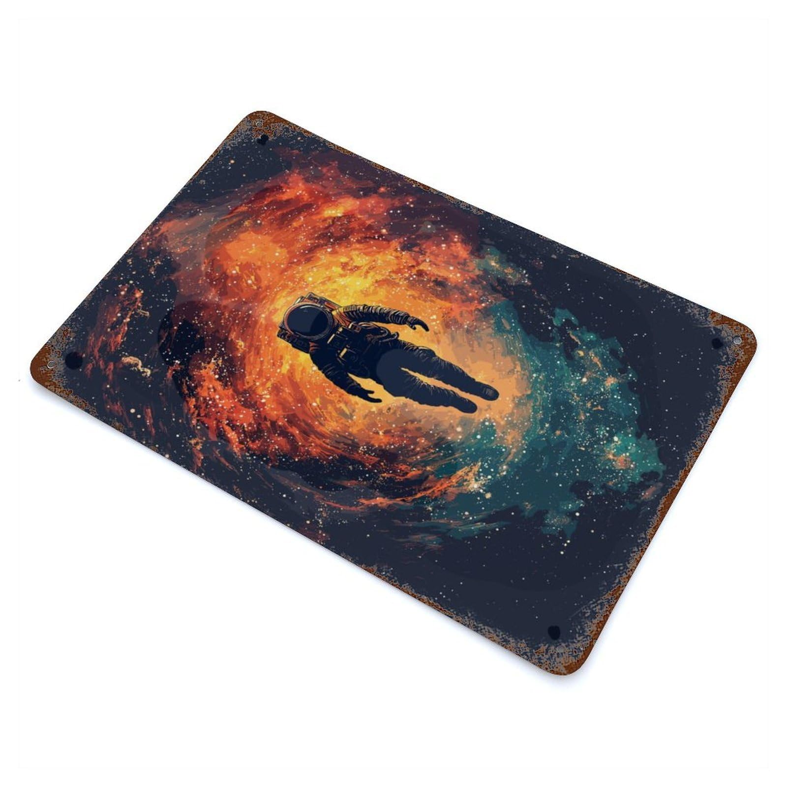 Retro Metal Sign with Astronaut in Space Design 11.8"x7.9", for Living Room, Hallway And Home Decor, Farmhouse Wall Decor