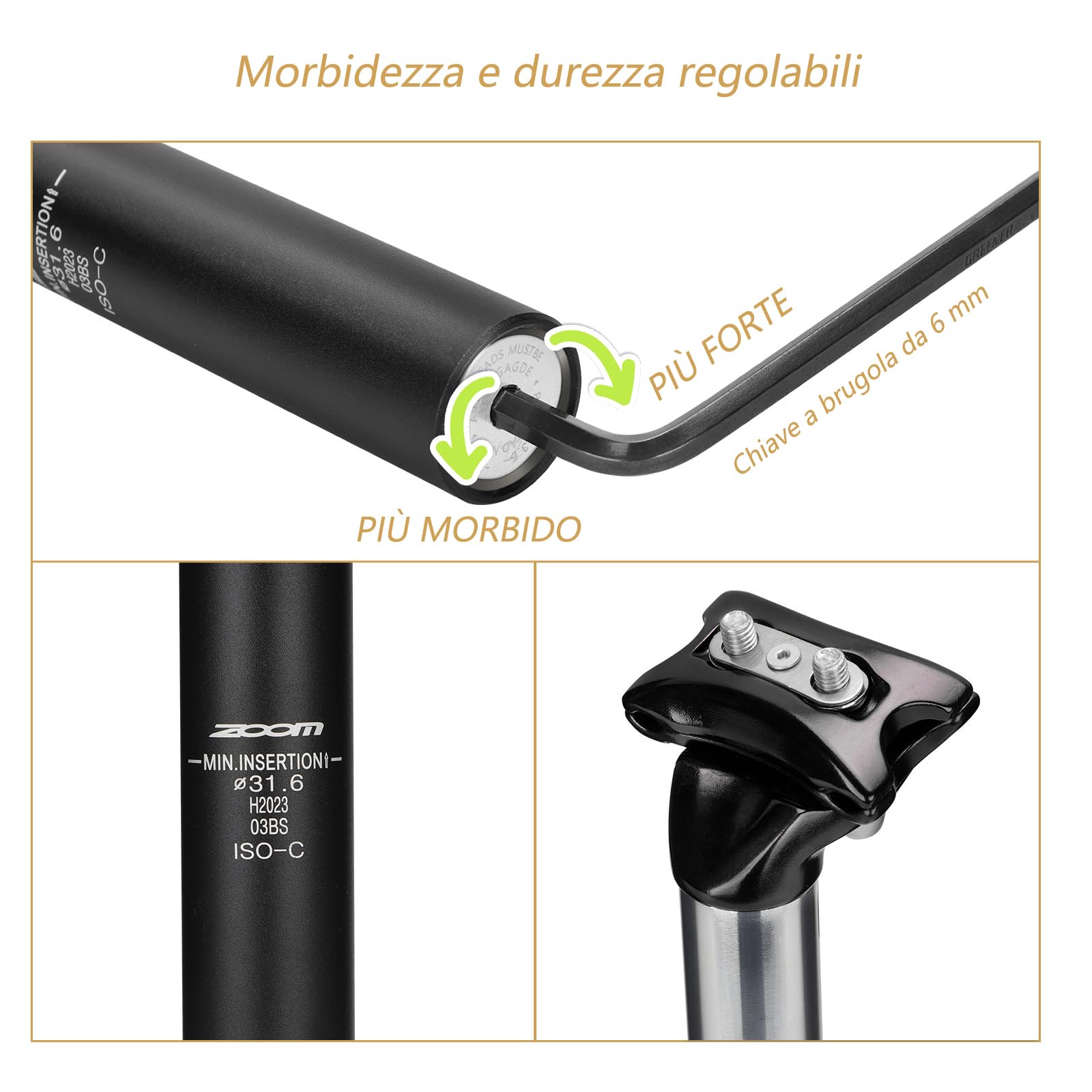 Reggisella ammortizzato per bicicletta, reggisella ammortizzatore a molla, diametro 27,2 mm, 30,8 mm, 31,6 mm, adatto per biciclette elettriche, MTB, biciclette da città