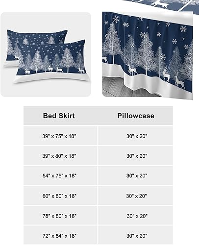 Miniatura 6 de Faldas de cama de Navidad con alce para cama Queen de 18 pulgadas de caída, falda de cama envolvente, colcha plisada con volantes y pinos, bosque de