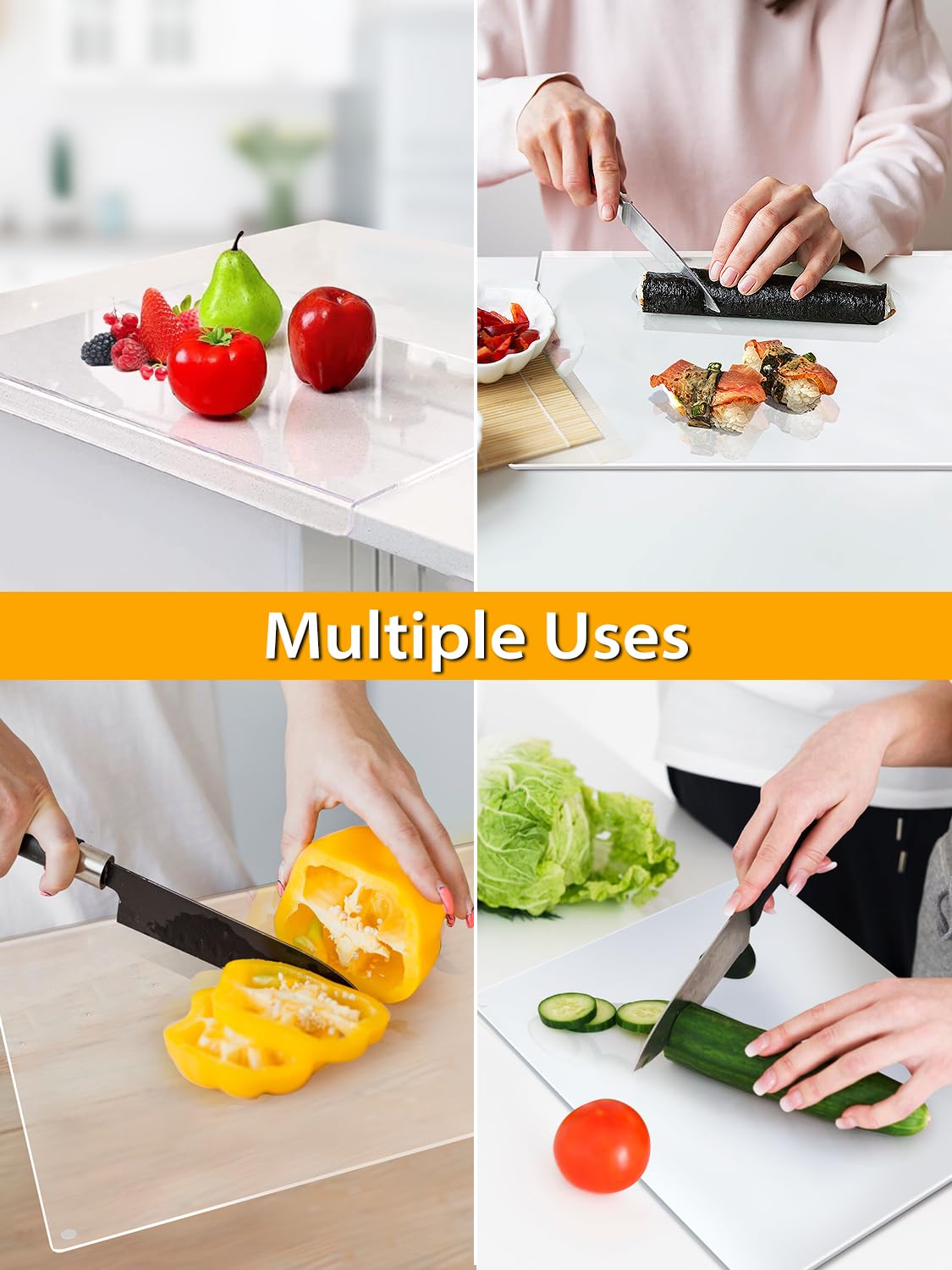 Tabla de cortar acrílica con borde de mostrador, tablas de cortar de plástico transparente de 16.7 x 12.75 pulgadas para encimera de cocina, tabla de cortar acrílica transparente perfecta