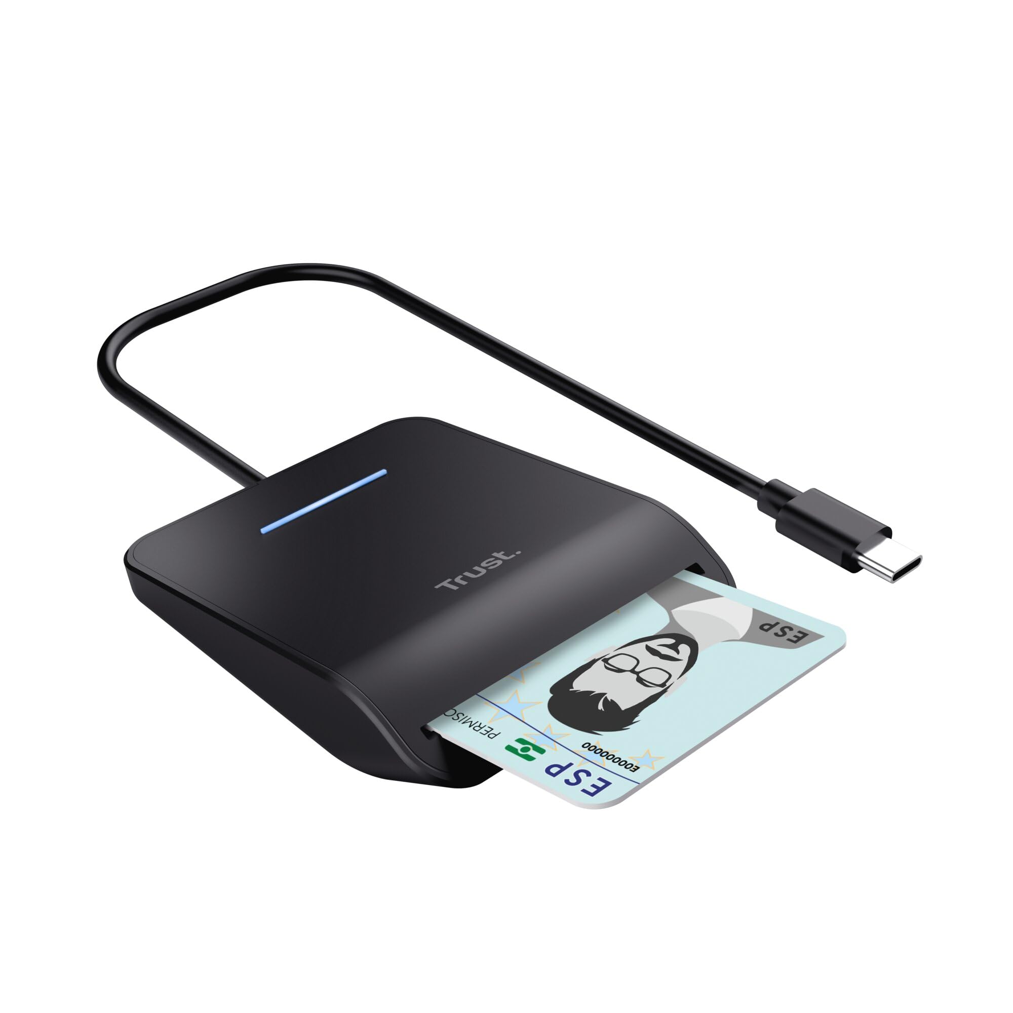 Trust Primo USB-C Smart ID Card Reader DNI, FIPS 201 / TAA and ISO 7816 Class A/B/C Compliant, 100cm Cable, Secure Login, USB Card Reader Compatible with Windows/Mac, Personal Identification