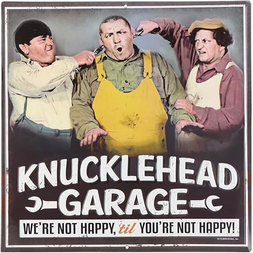 The Three Stooges Knucklehead Garage - Letrero de metal en relieve Letrero vintage de tres chiflados con cita divertida