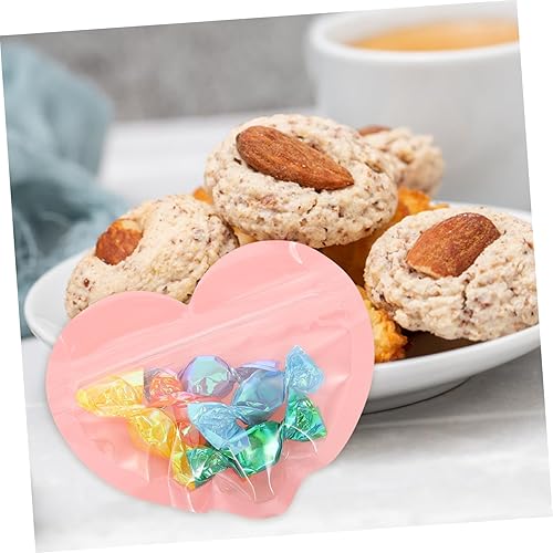 Miniatura 5 de Mobestech Bolsas de baratija en forma de corazón, 50 unidades, bolsas de plástico con forma de corazón pequeño, autoadhesivas, almacenamiento de