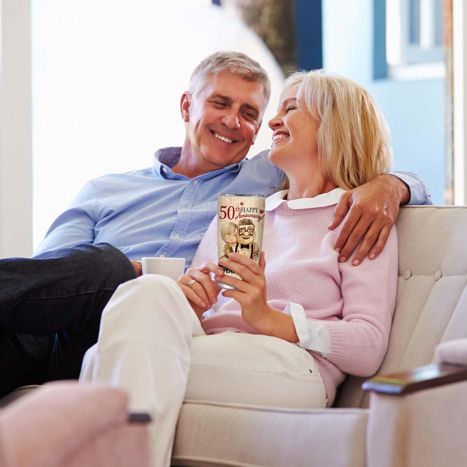 50th Anniversary Tumbler Gifts, 50th Anniversary Wedding Gifts for Couple Parents Friends, 50 years Golden Anniversary Tumbler Gifts for Him or Her, 20oz Insulated Cup Present(1 PC) - Image 5