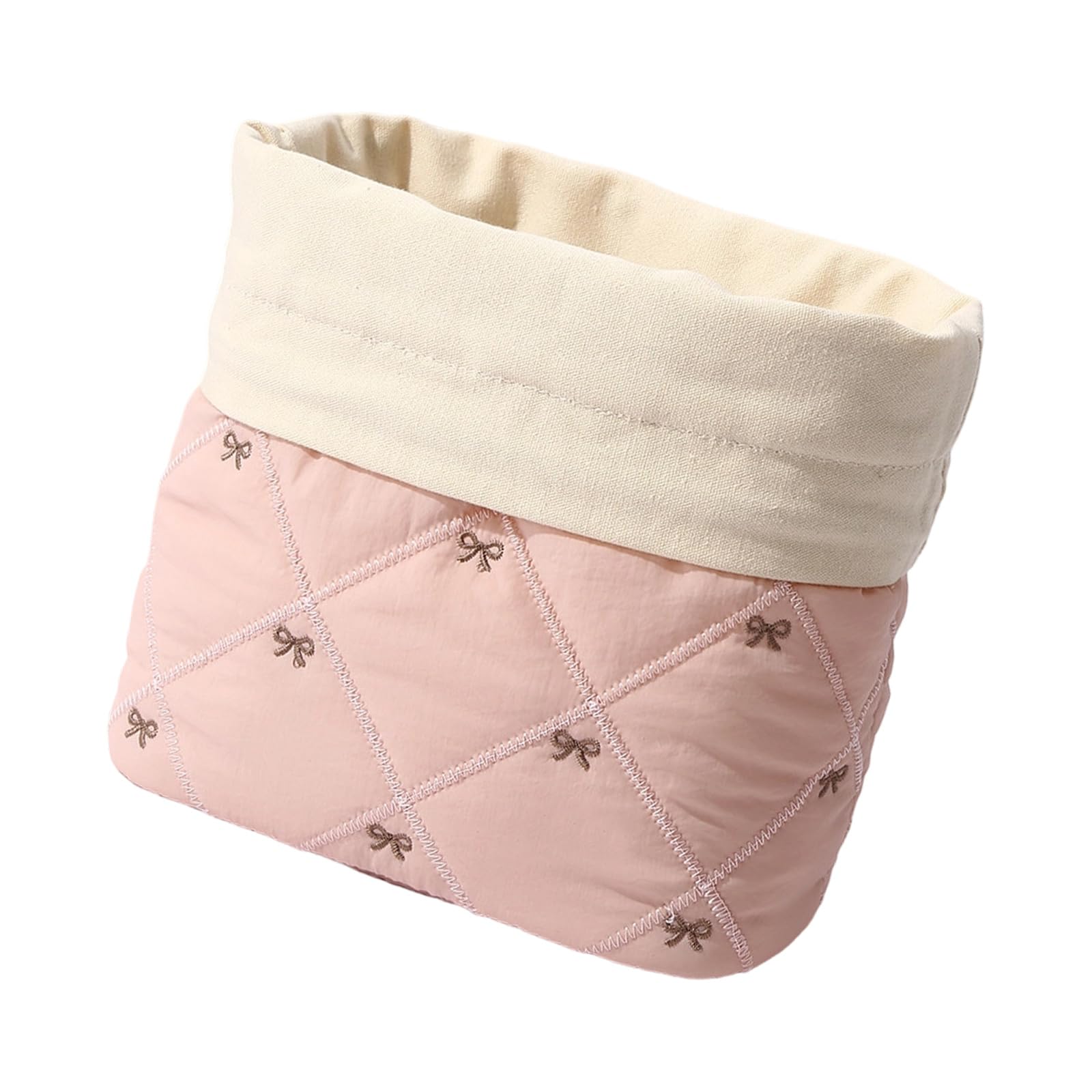 Tsophreniq Compact Yet Roomy Makeup Bag with Bowknot Embroidery Constructed From Breathable Cotton Blend for Easy Access Organization Compact Organizers