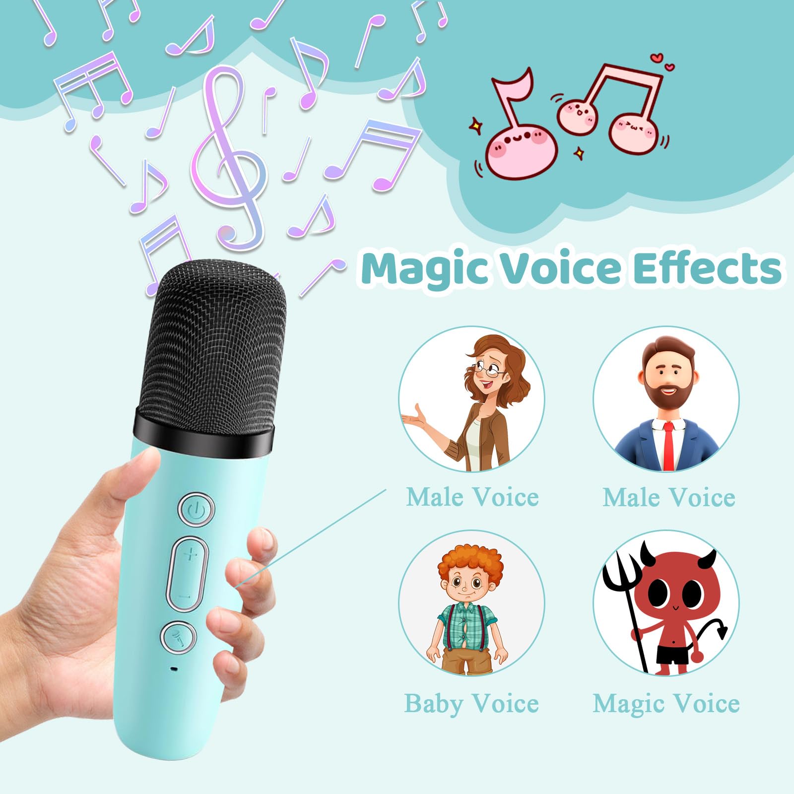 Karaoke per Bambini con 2 Microfoni Wireless – Altoparlante Bluetooth 5.0 con Luci LED e Effetti Vocali – Portatile per Feste, Compleanni e Regali