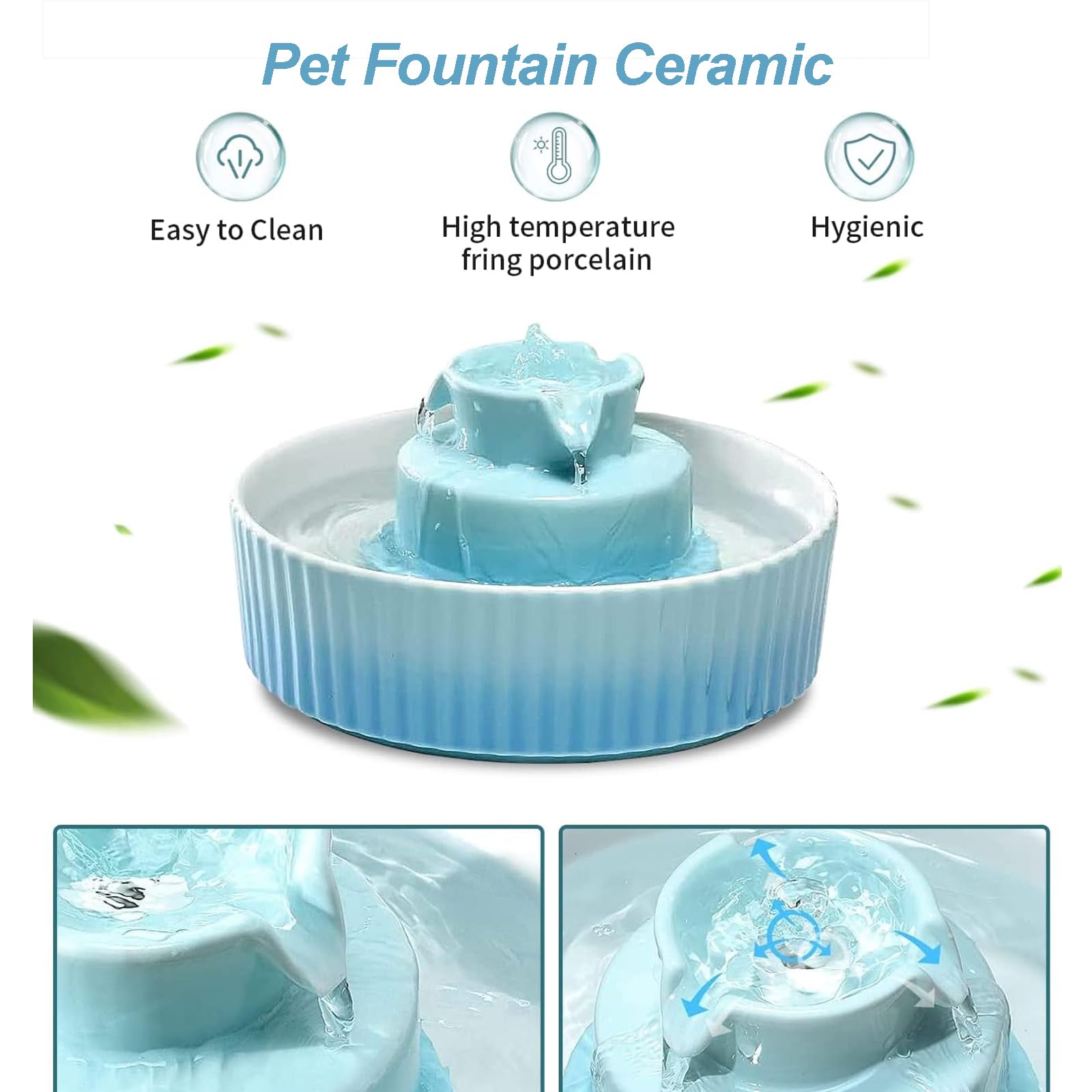TsoLay Fontana per Gatti in Ceramica, Fontanella per Animali a Circolazione Automatica da 2,1 Litri con Pompa Silenziosa E Filtri di Ricambio, Flusso d'Acqua Silenzioso, per Gatti