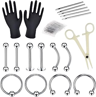 Nose Piercing Kit - Combofix 33Pcs Professional Nose Piercing Kit Nose Studs Rings with 14G 16G Piercing Needles Piercing Clamps for Nose Rings Studs Nose Piercing Kit Nose Piercing Supplies……
