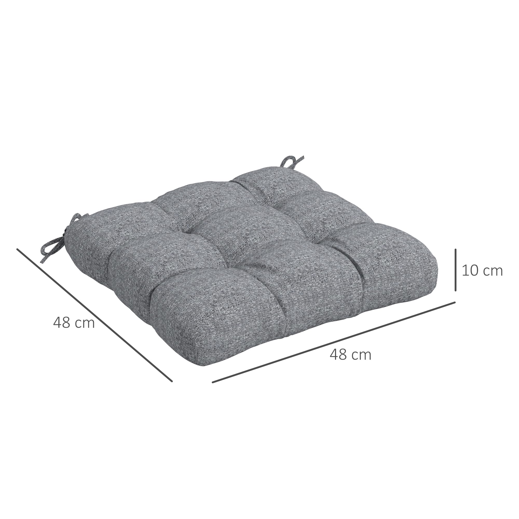 Outsunny Conjunto de Cojines para Sillas de Comedor 48x48x10 cm Juego de 4 Piezas Cojines para Sillas de Jardín Impermeable y Anti-UV con 2 Cordones de Fijación Gris
