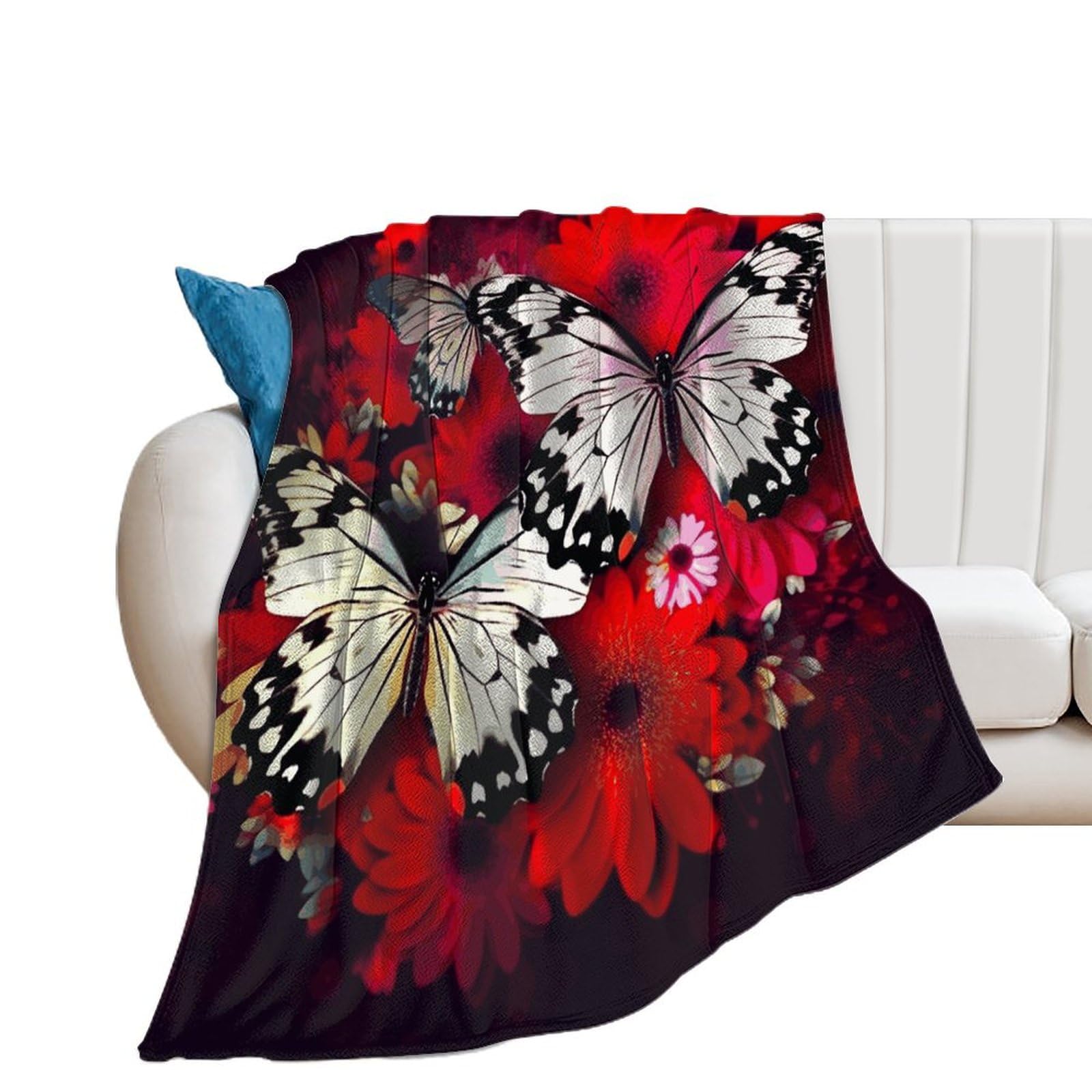 Couverture douce fleurs et papillons pour femme plaid chaud toutes saisons