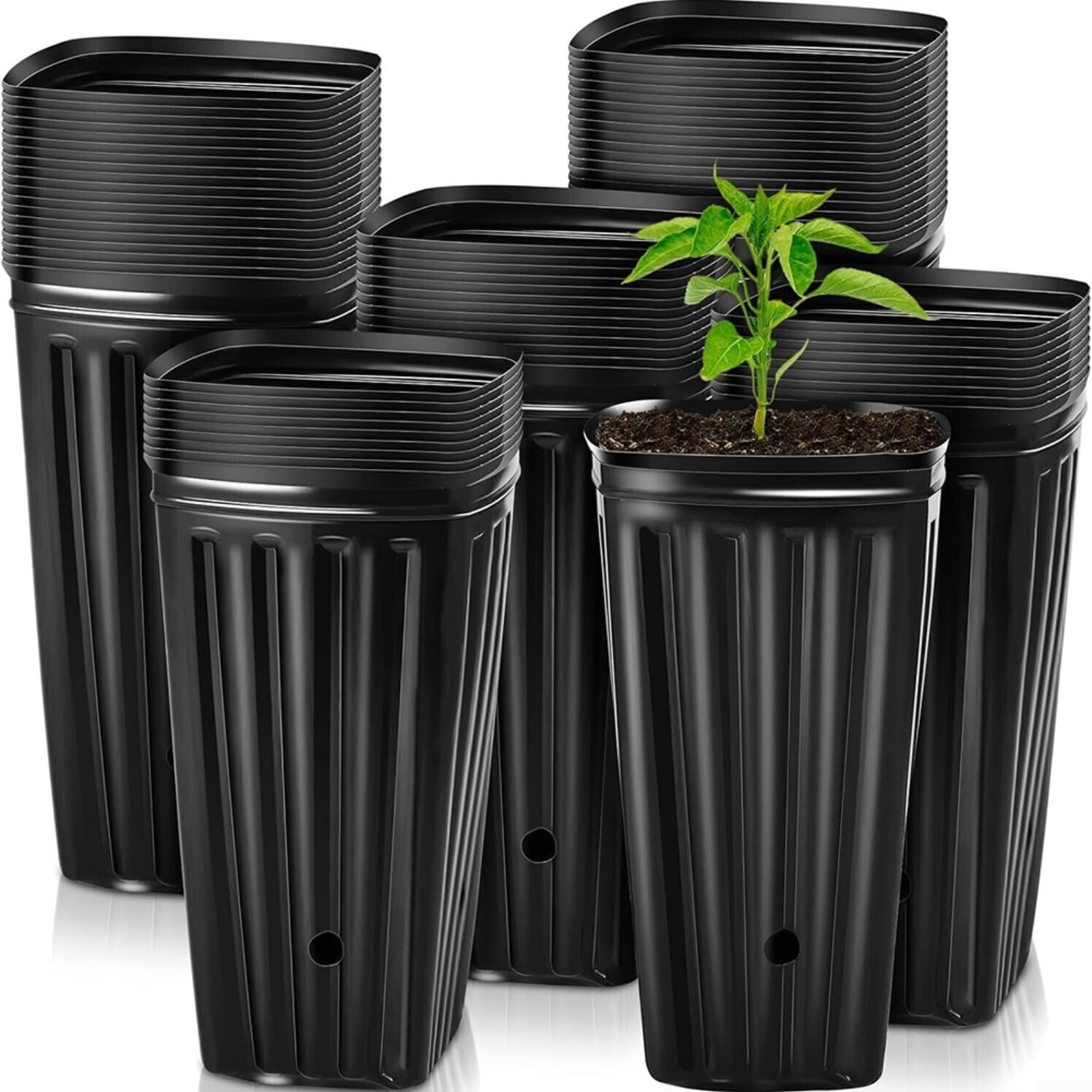 Plastic Deep Nursery Treepots,7.8 Inch Black Plant Container Pots Tall Tree Pots for Vegetables,Flowers,Herbs,Cuttings, Succulent(10pcs)