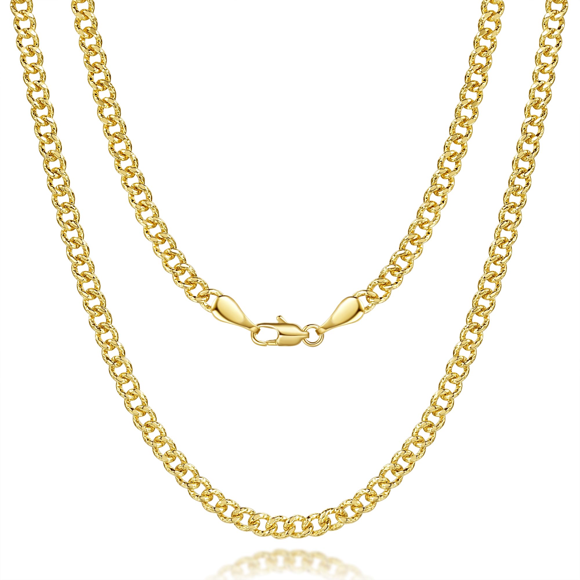 WONRUN 14K Gold Necklace for Women Cuban Link Chain for Mens Necklace Chunky Necklaces for Women Gold Special Engraving and 3.7MM Width Charm