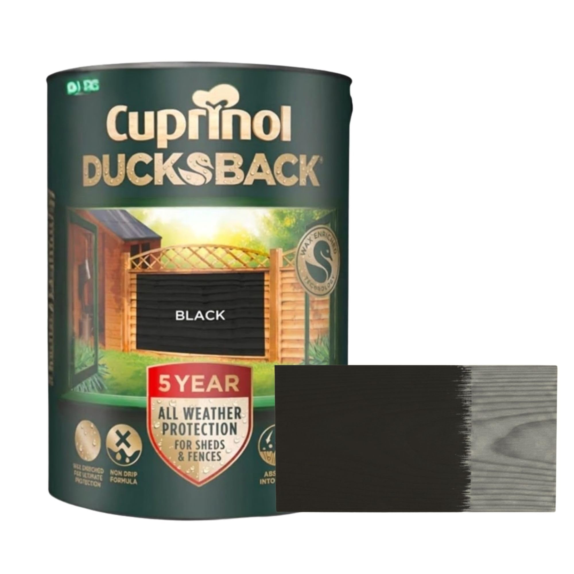 Aruuj 5L Ducksback Paint Black, Fence Paint Extends Timber Life, Water Repellent Wood Treatment, Painting Shades Protects Against UV, Rain & Frost, Fast Drying Low Odour