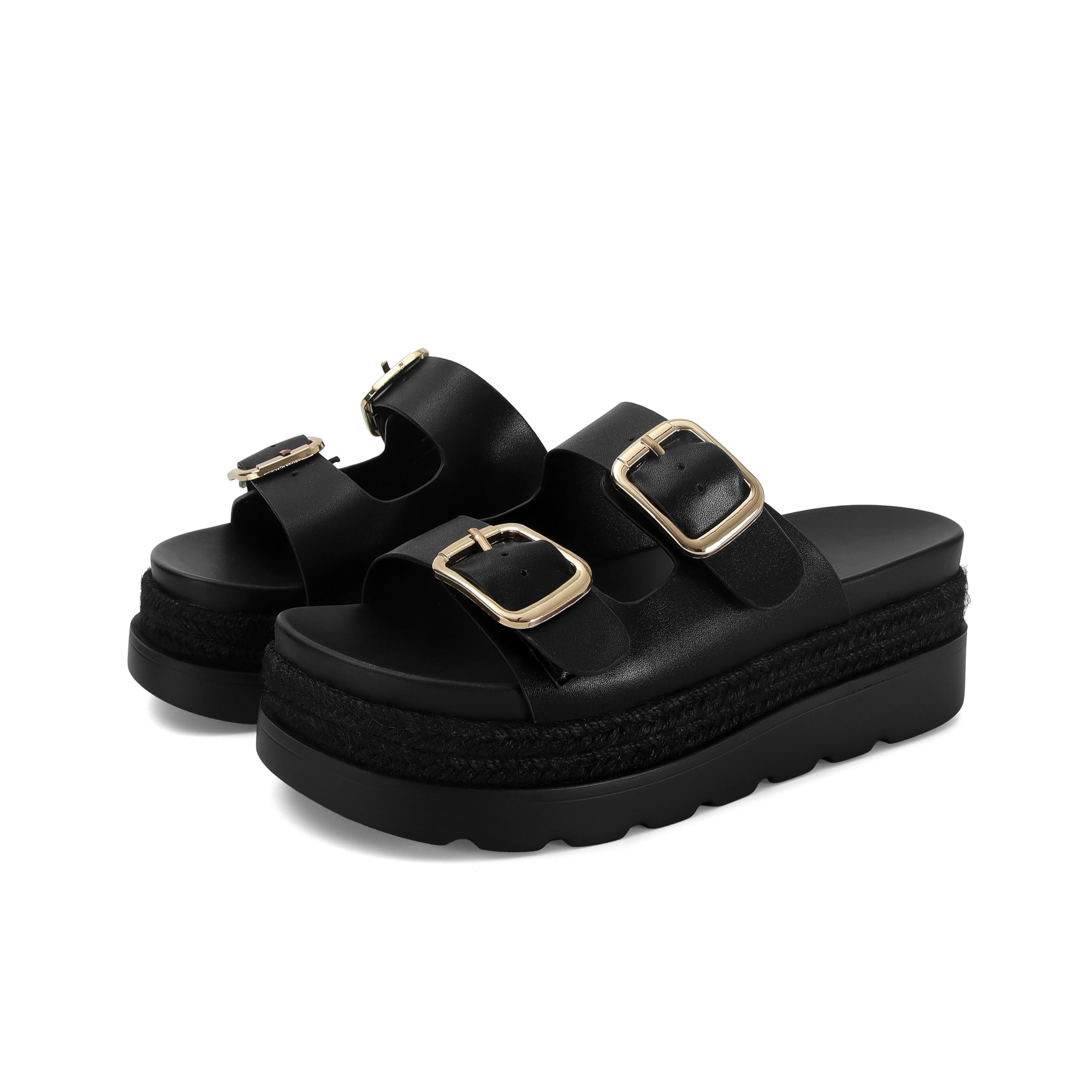 DOEYG Platform Wedges Sandals for Women Summer Beach Raffia Slide Sandals Comfortable Casual Woven Straw Crochet Open Toe Flatform Sandal with Buckle