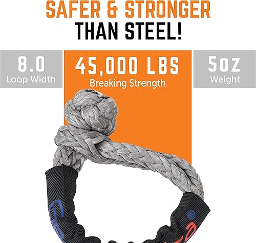 Miniatura 2 de GearAmerica - Grilletes sintéticos suaves de 12 pulgada, color gris, fabricados en los Estados Unidos, 45,000 libras (22,5 toneladas de EE. UU.),