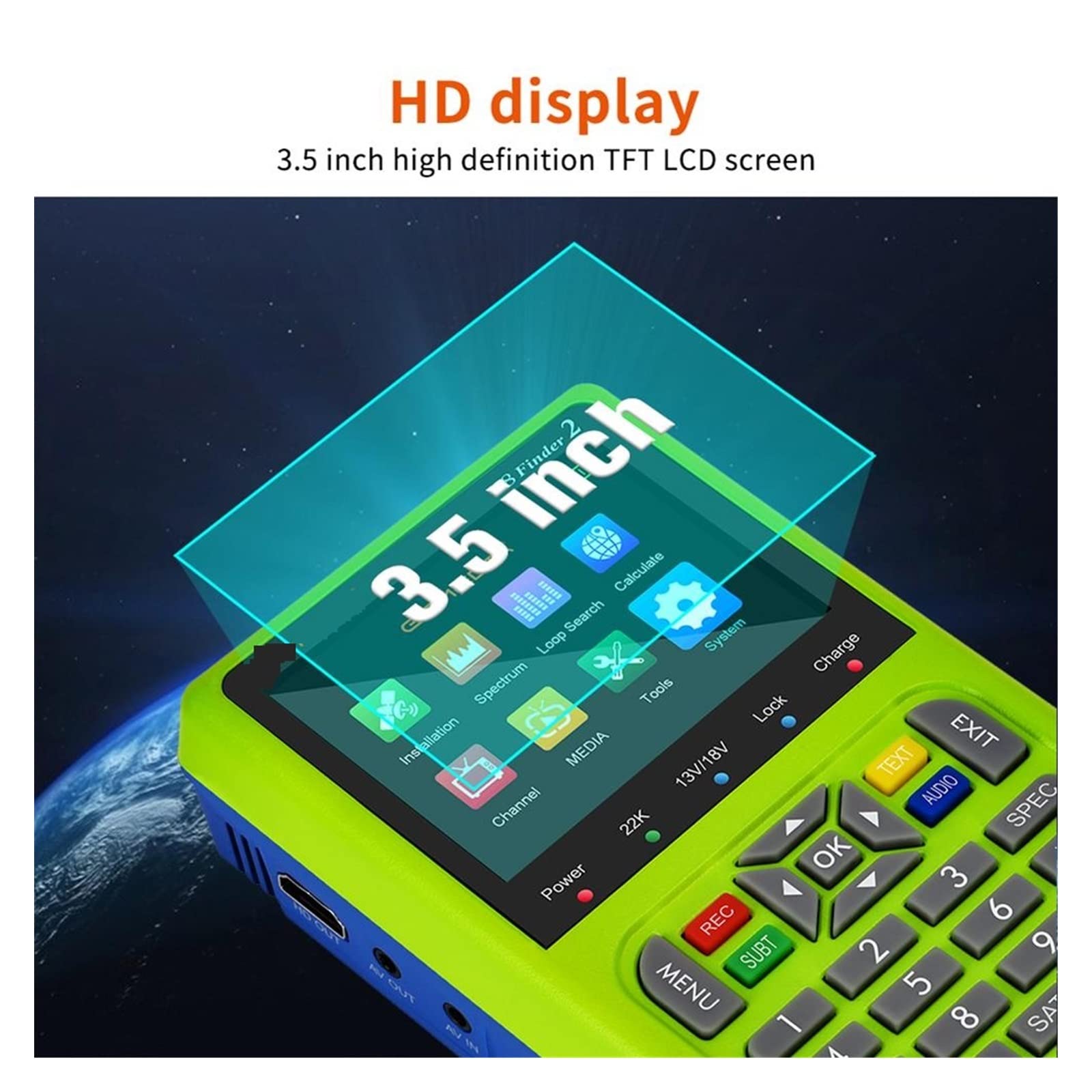 Détecteur de Satellites, 1080p HD V8 Finder 2 mètres DVB-S/S2 Affichage numérique Satellite Type-c Signal Rechargeable récepteur de télévision par(with Storage Bag)