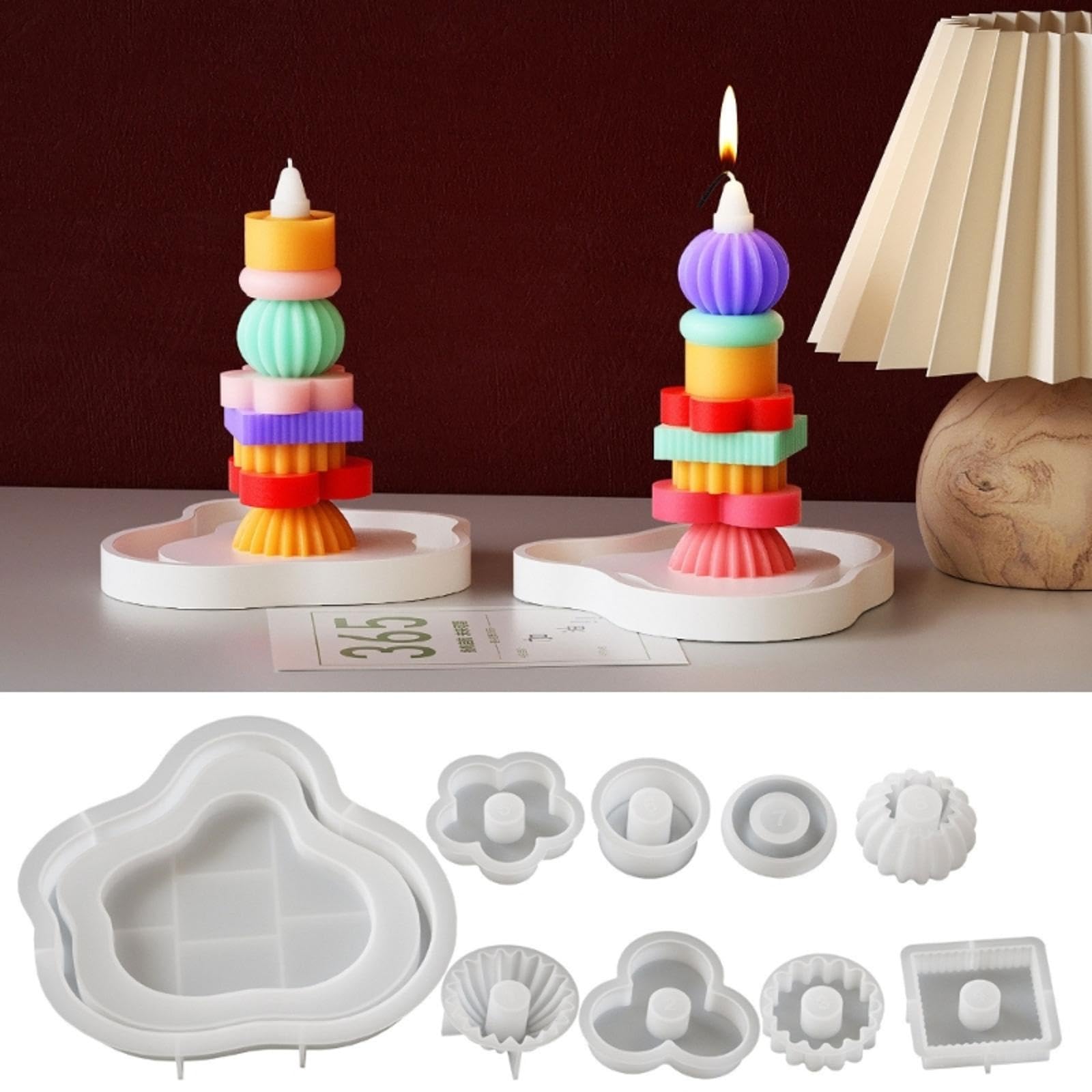 10 stampi impilabili in silicone per colonne, sapone, cioccolato, impilabili, in silicone, con vassoio in resina