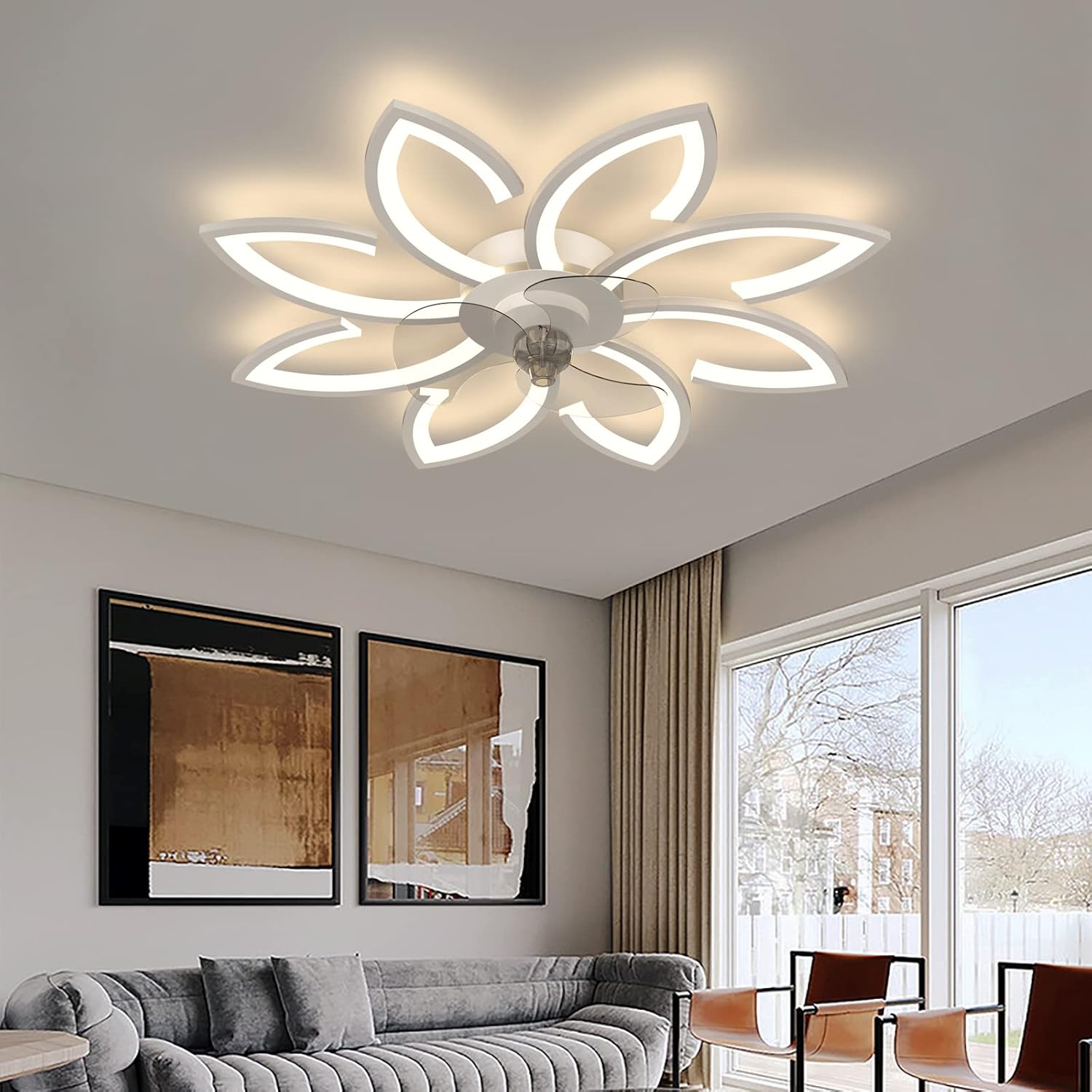 Ventilador de Techo con Luz Led y Mando App Lampara Ventilador Ultra Silencioso Motor DC Función Verano Invierno 6 Velocidades Regulable Plafon LED Ventilador para Dormitorio Salón ( Color : Blanco )
