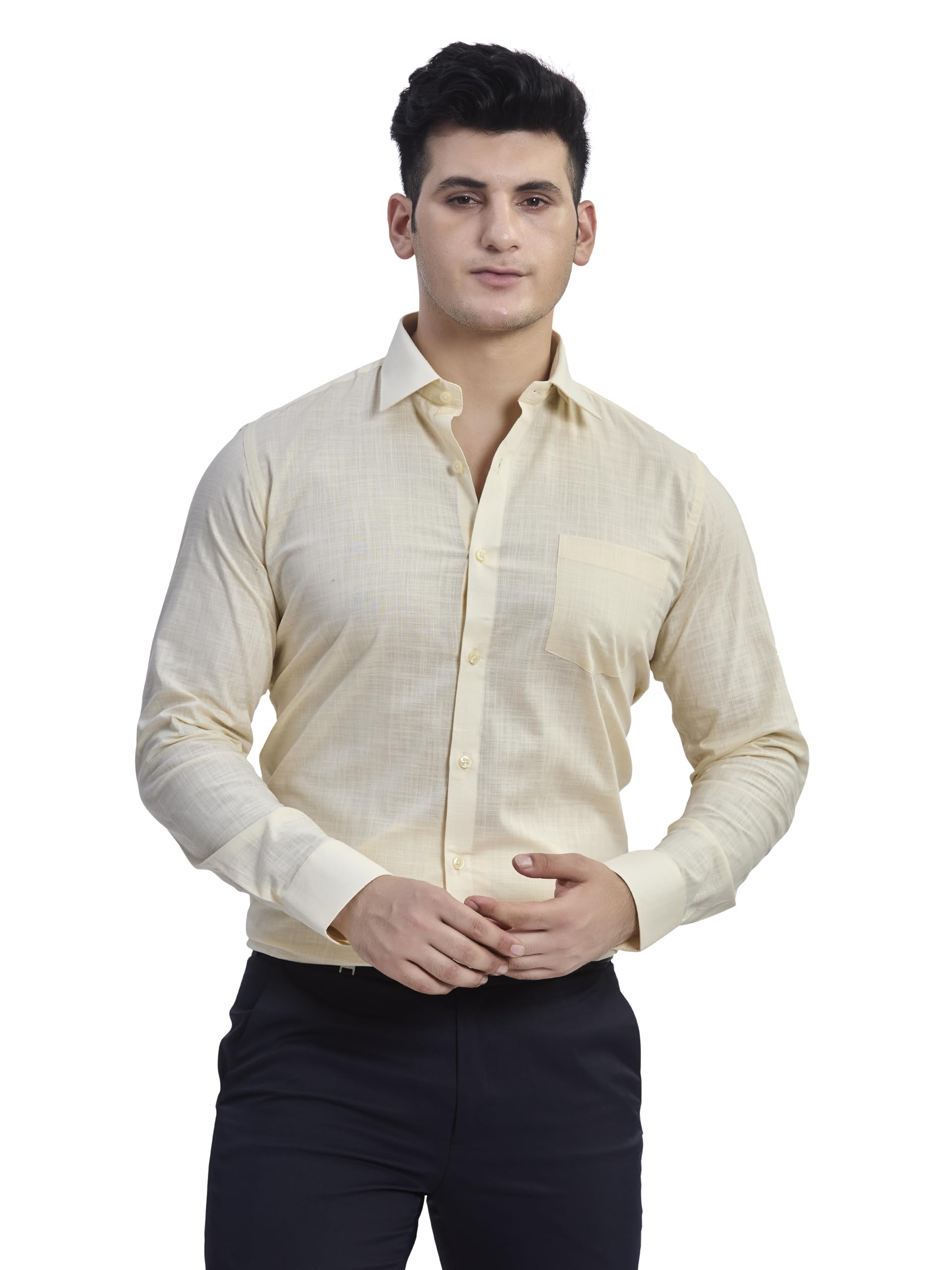 dukul Men’s Solid Italian Cotton Linen Formal Shirt | Regular Fit | Full Sleeve | Breathable & Lightweight-picture-23