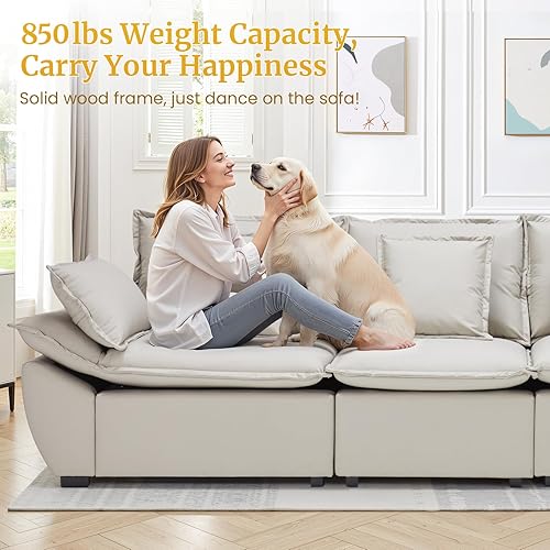 Miniatura 4 de Sofá modular de piel sintética con otomanas de almacenamiento, sofá seccional apto para mascotas, fácil de limpiar, sofás tapizados de gran tamaño