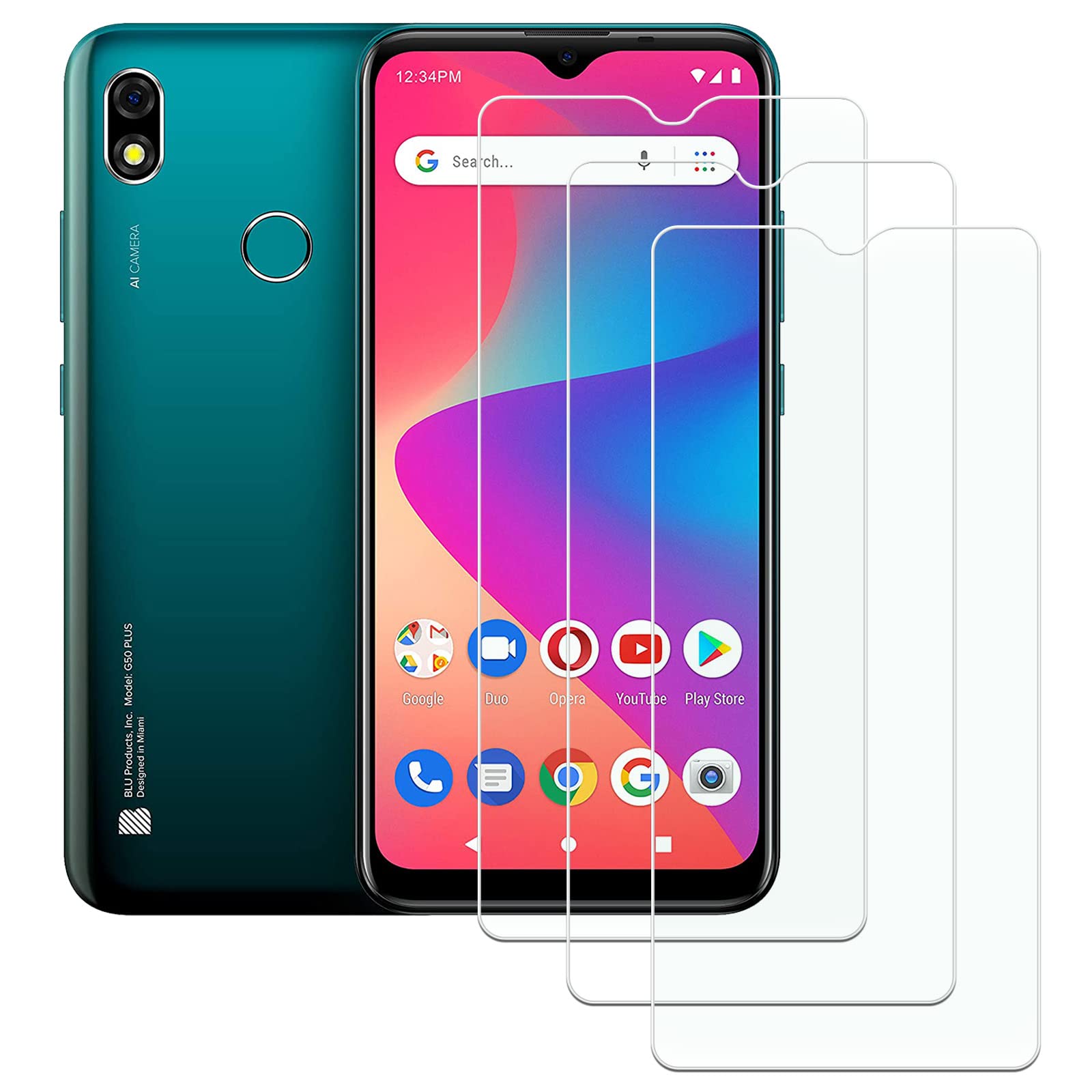 (3 Pack) 9H Hardness Screen Protector for BLU G50 Plus- Bubble Free- Scratch Resistant- Easy to Install, Tempered Glass Screen Protector Compatible BLU G50 Plus