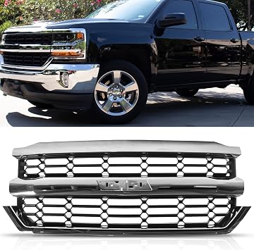 Front Upper Grille Fit for Chevy Silverado 1500 2016-2018 | Chrome; Mesh; Also Fit for Front Bumper Grille Chrome Mesh