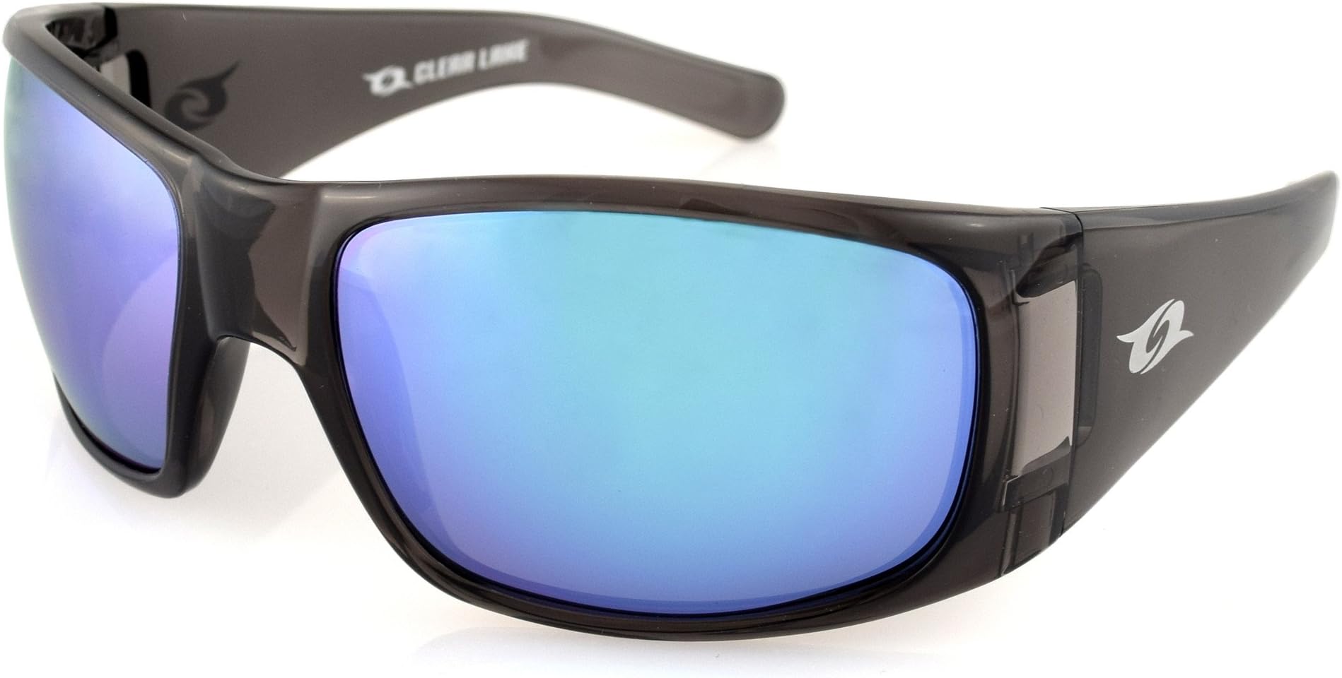 Clear Lake Montana Polarized Fishing Sunglasses, Wraparound Frame, Grey w/Blue Mirror Lenses