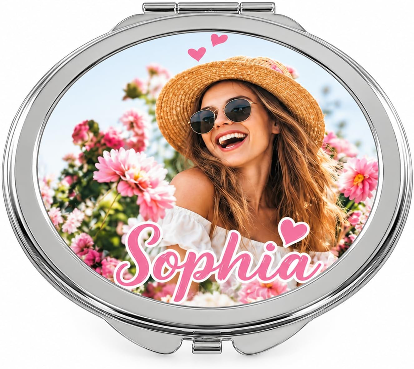 Personalized Picture Pocket Mirror Compact Travel Makeup Mirror for Purse, Customize Photo Small Mirror Gift for Women, Bridesmaid, Wedding, Birthday, Mom, Friend (Oval)