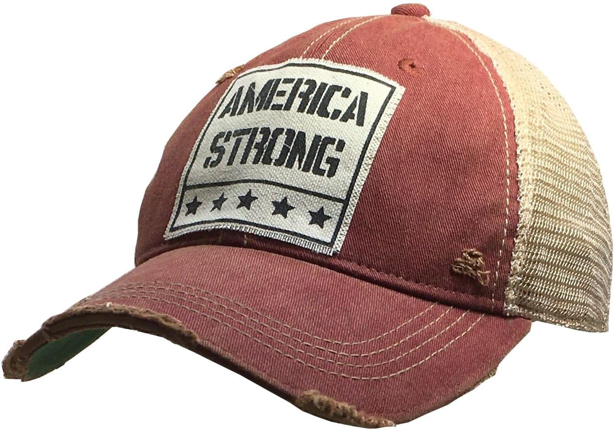 VINTAGE LIFE America Strong Vintage Distressed Trucker Cap, Dark Red, Adult Headwear Accessories