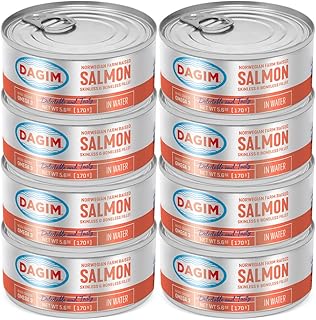 Dagim Norweigan Farm Raised Salmon Fillet in Water 5.6 oz – Skinless and Boneless Canned Salmon - Kosher for Passover – Pack of 8