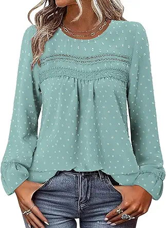 BETTE BOUTIK Womens Boho Fall Long Sleeve Shirts Crewneck Dressy Casual Blouses Trendy Flowy Tops