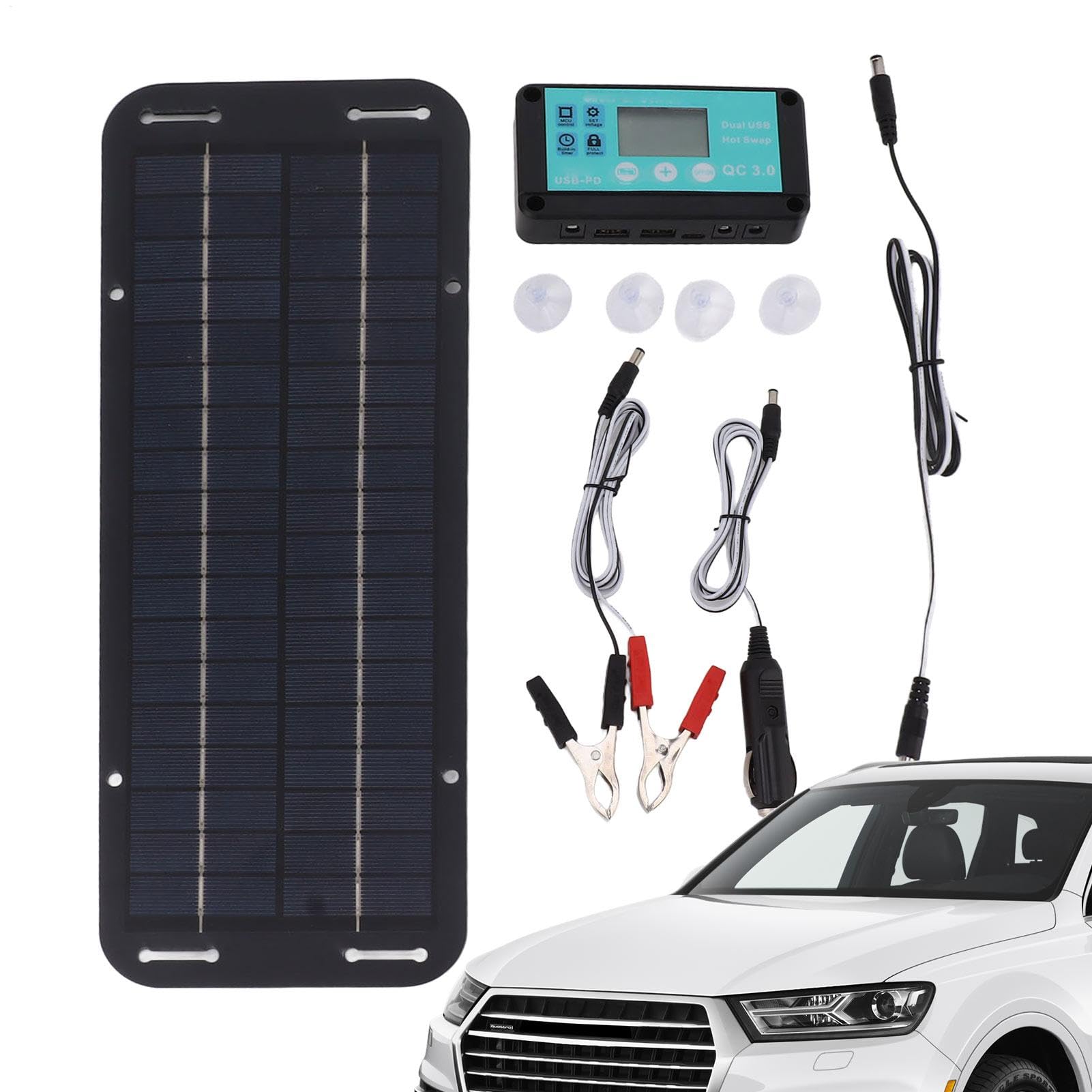 Caricabatteria per auto con pannello solare - Caricatore solare per auto | ad alta efficienza | Pannello solare per auto, Caricabatteria portatile per auto, per campeggio e aria