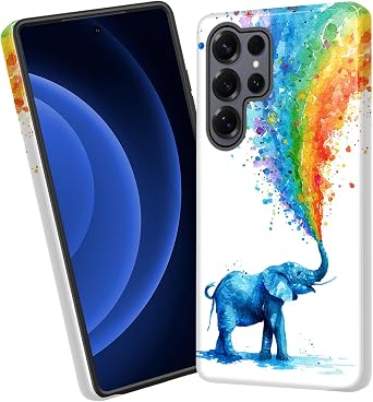 Dual Layer Shockproof Case for Samsung Galaxy S25 Ultra Heavy Duty Protective Phone Cover, Anti-Scratch, Raised Camera & Screen Protection,Colorful Watercolor Elephant