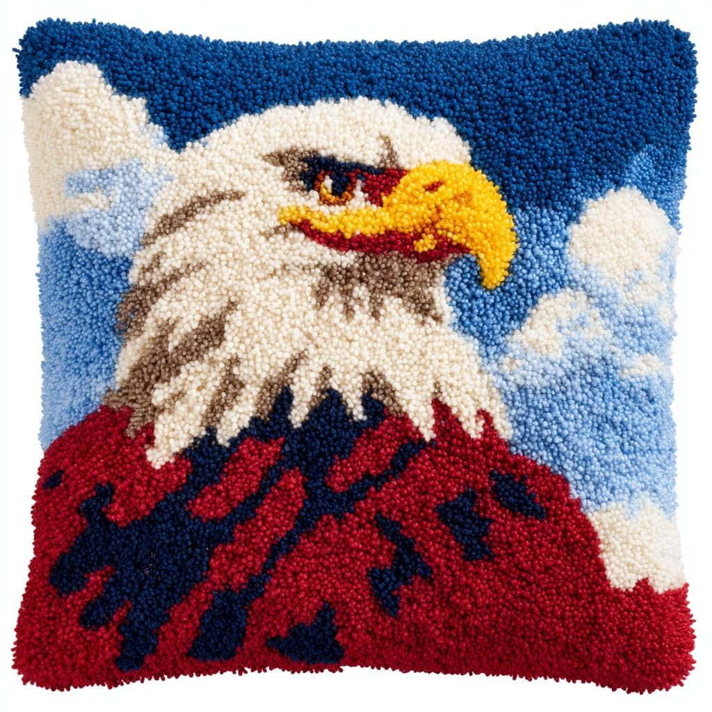 Taxpy Latch Hook Kits, Animal Eagle Pillow DIY Rug Crochet Hook Cushion Making Kits with Preprinted Pattern Canvas Handmade Cushion Kit 43x43cm