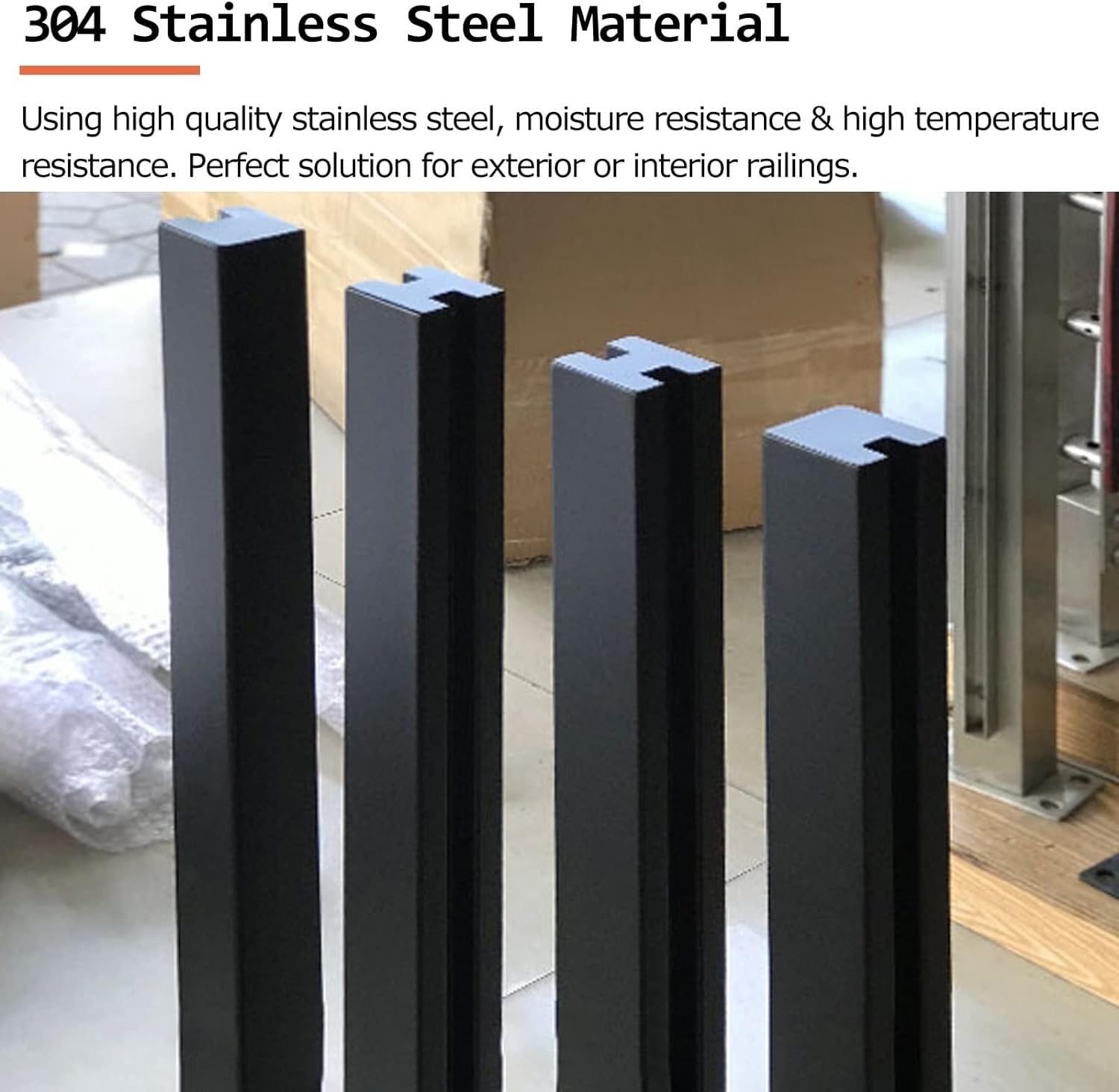 Ringhiera in acciaio inox per esterni, patio, balcone, piscina, terrazza, 85 cm, finitura nera, certificato CE, ideale per sicurezza e stile