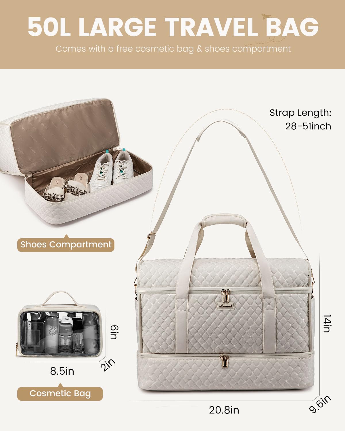 Bolsa de viaje grande, bolsas de fin de semana para mujeres con compartimento para zapatos, bolsa de hospital durante la noche para mujeres parto de trabajo, bolsa de transporte para 5