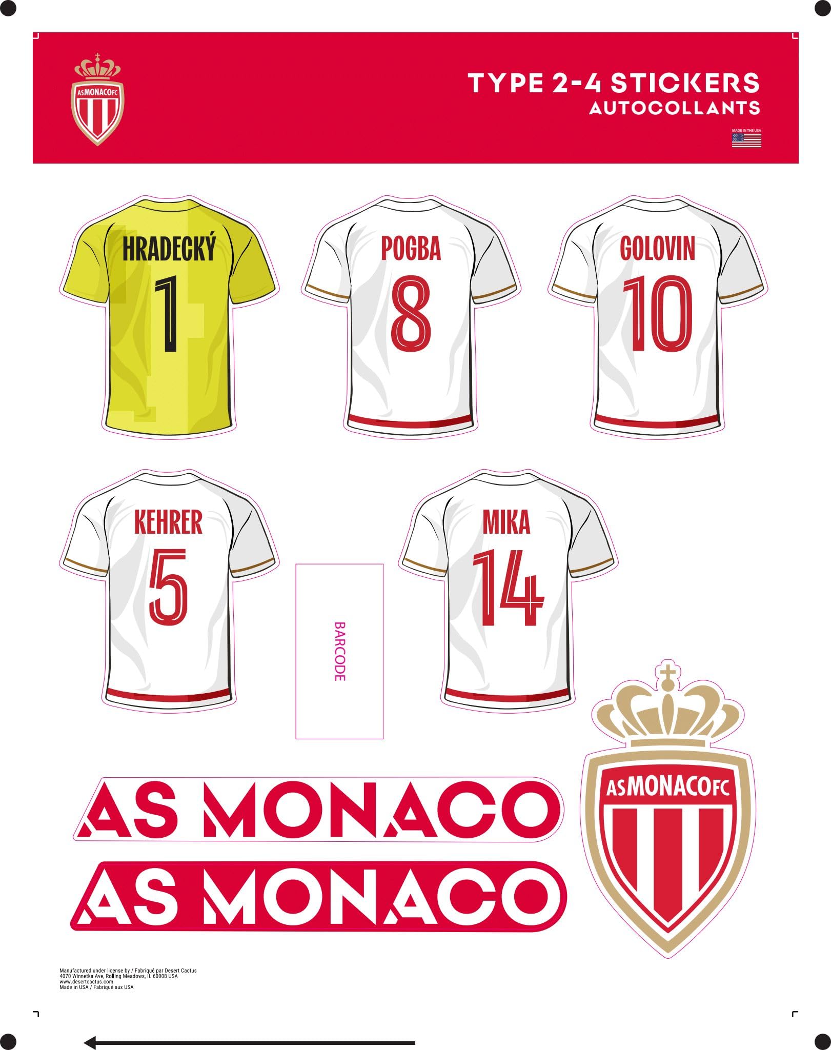 Autocollant AS Monaco FC sticker vinyle pour ordinateur et gourde de foot