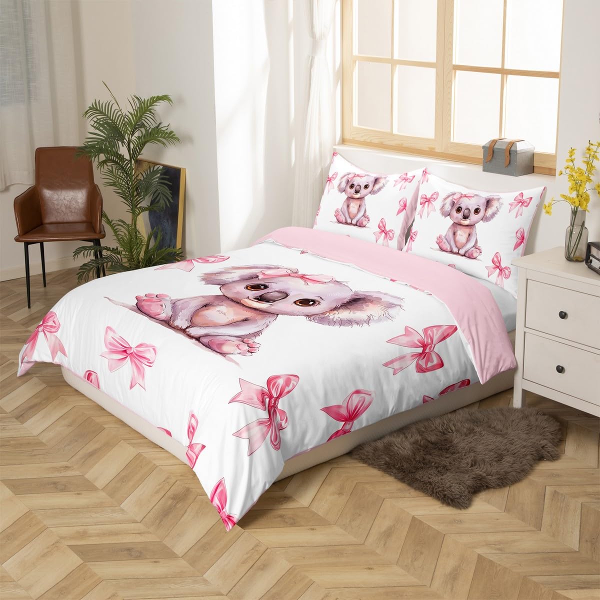 Homewish Kids Cute Koala Bedding Single Princess Style for Girls Teens, Pink Princess Bowknot Single Duvet Cover Set - Image 2