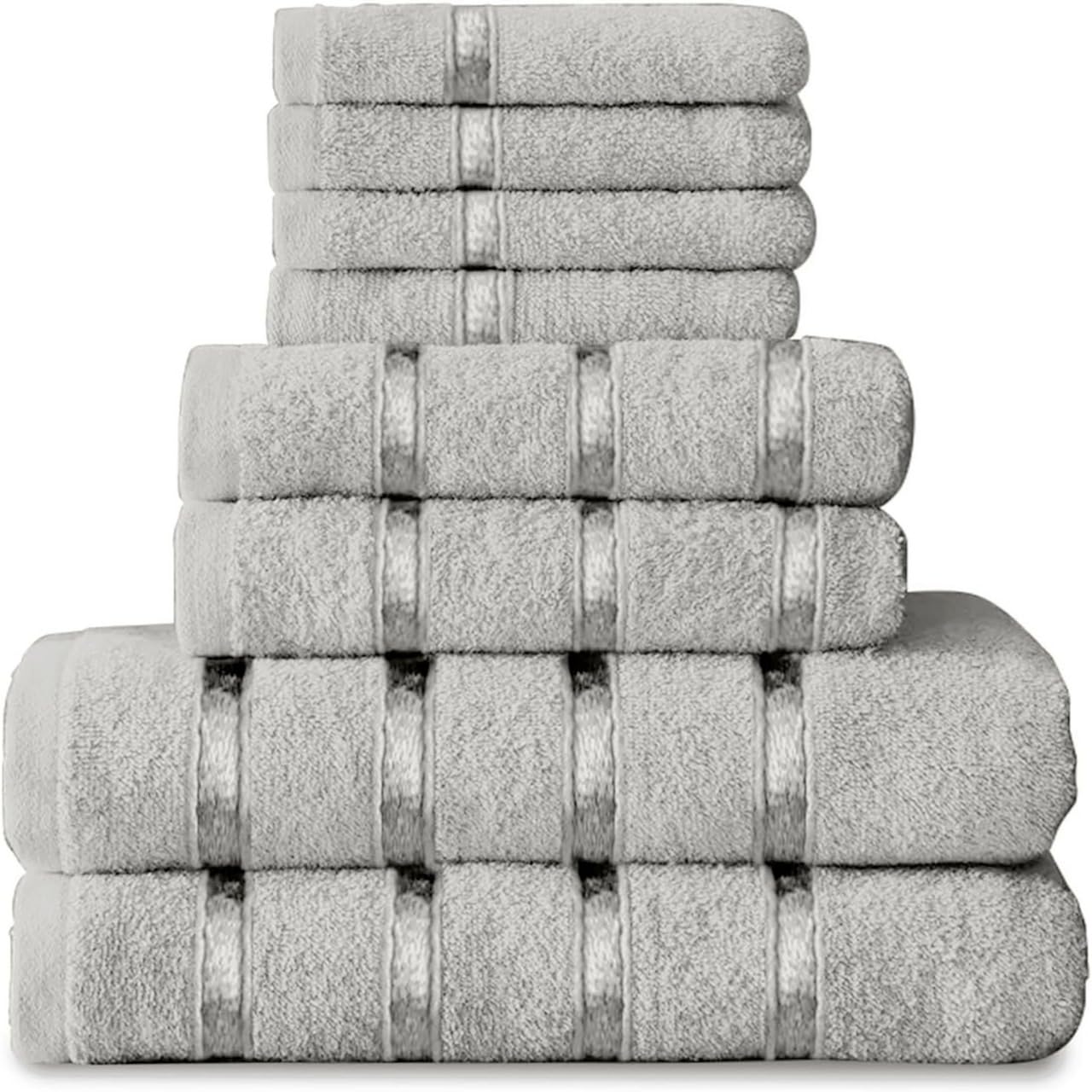 8-Piece Towels Bale Set for Bathroom, Ultra Soft Premium Quality Water Absorbent Towel Gift Sets, 100% Egyptian Cotton, 4x Face 2x Hand 2x Bath Towels, Silver