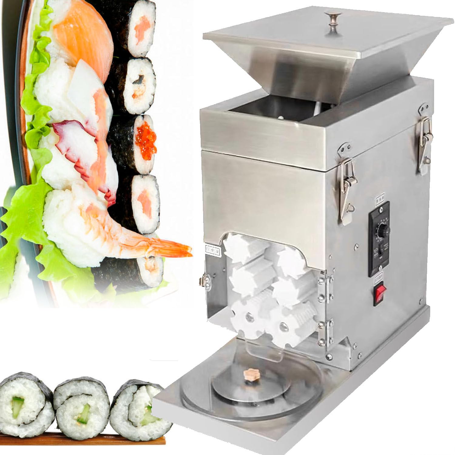 5L-Kommerzielle Japanische Sushi-Maschine, Kommerzieller Runder Sushi-Schneider, Roll-Sushi-Maker, Einstellbare Dichtheit Und Gramm ReisbäLlchen, Einfach Zu Bedienen