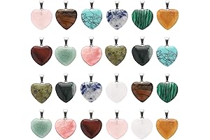 Lezam 24 Pieces Healing Crystal Heart Pendant
