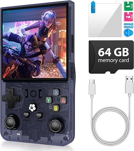 R36Max - Consola de juegos de mano retro, consola de videojuegos con tarjeta TF de 64 G, recargable de 4000 mAh, sistema Linux, pantalla IPS de 4.0