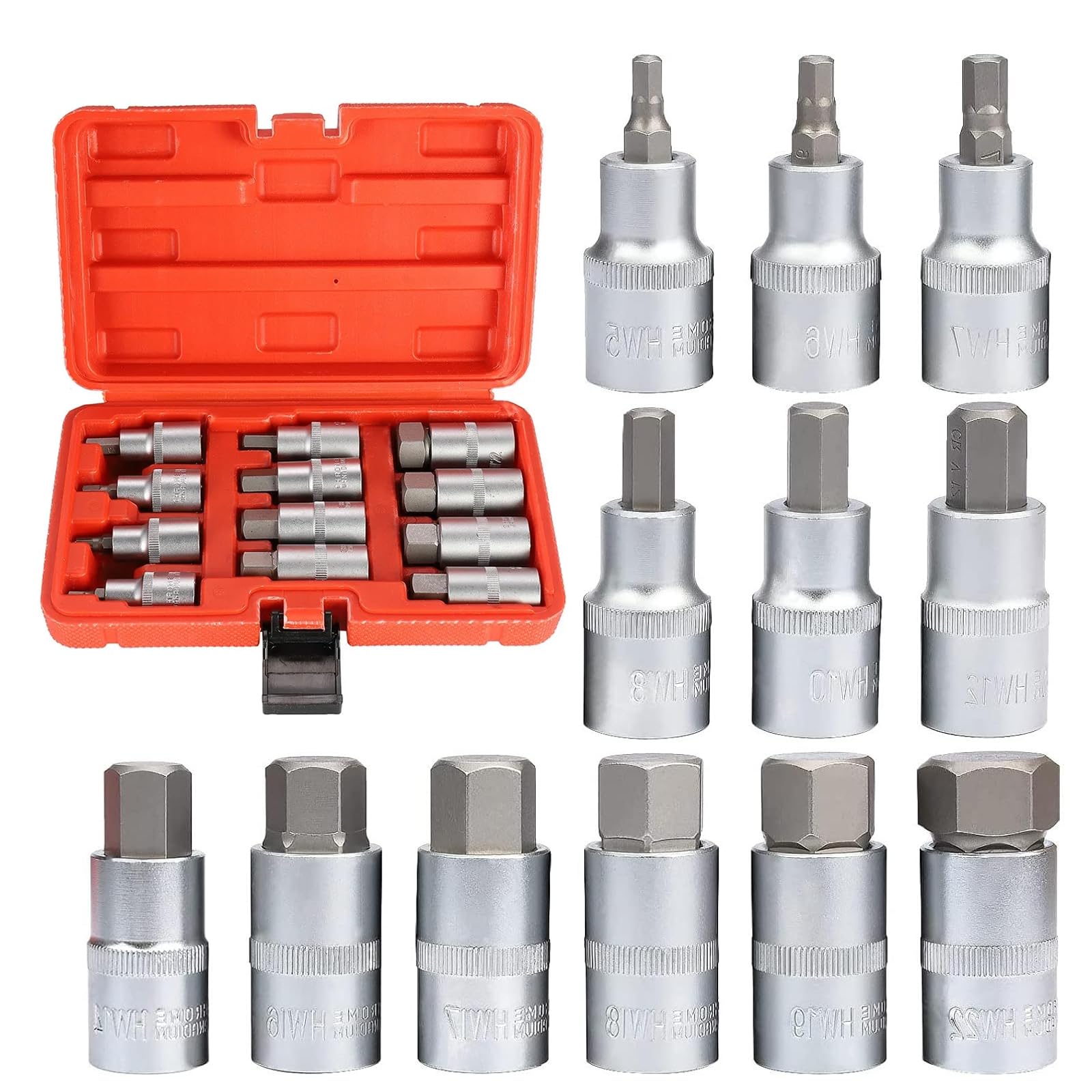Anhoer 12Pcs Allen Key Socket Set 1/2 Inch Hex Bit Socket Set S2 Alloy Steel Drive Socket Set Metric Tool Kit for Home DIY & Car Repair