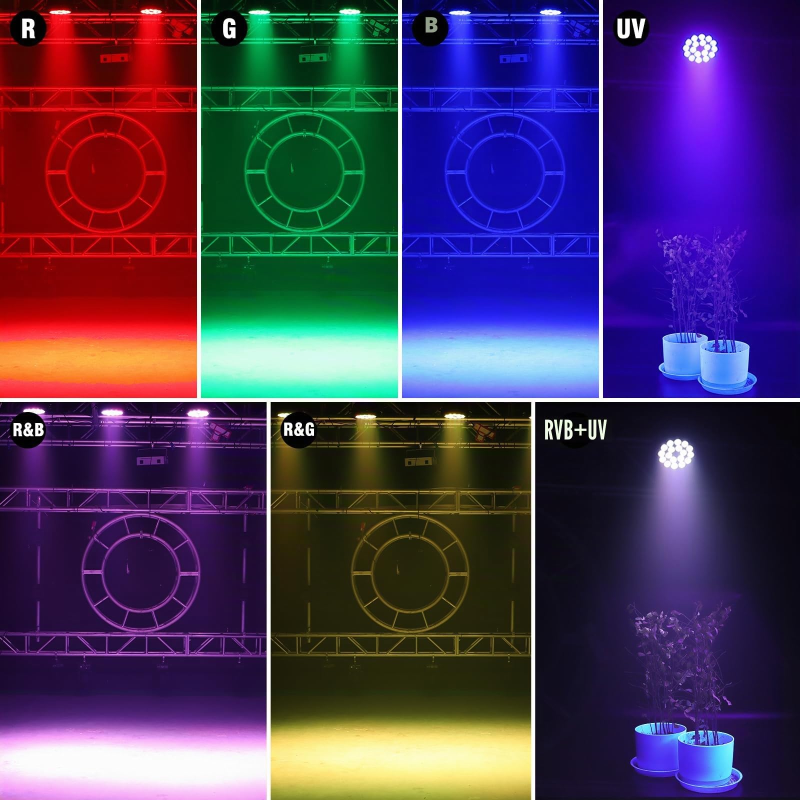 Projecteur LED Par UV 200W 18 LED lumière de scène projecteur disco lumière fête, 8CH RGB DMX stroboscopique son mode actif éclairage effet de lumière DJ pour show bar fête halloween