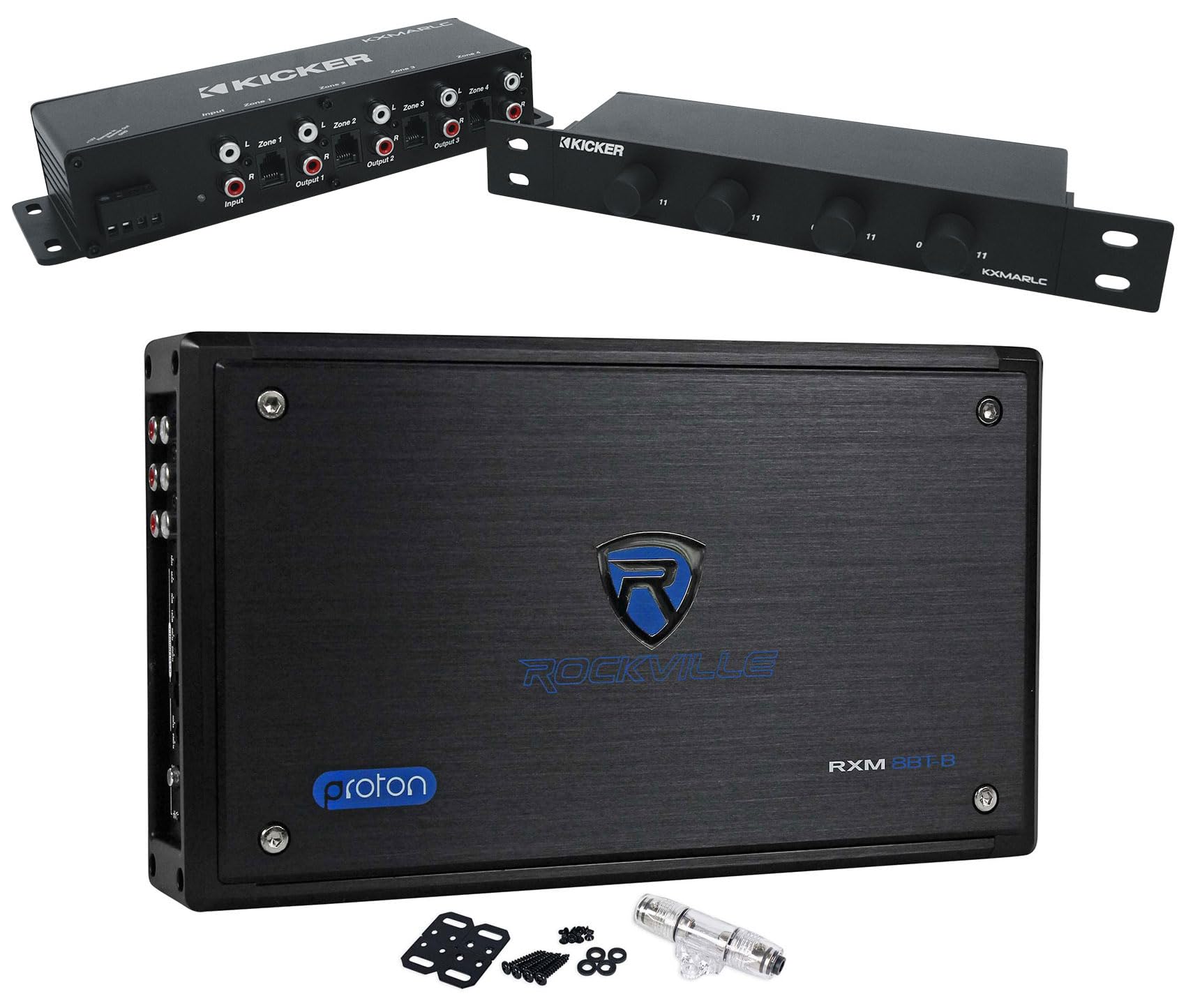 Rockville RXM8BTB 8 Channel Marine/Boat Bluetooth Amplifier+Kicker 4Zone Control