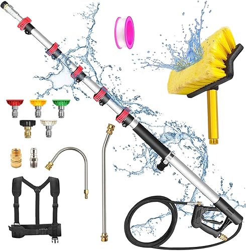 Varita de extensión para lavadora a presión de 24 pies de 24 pies con cepillo, extensión telescópica para lavadora eléctrica, lanza de