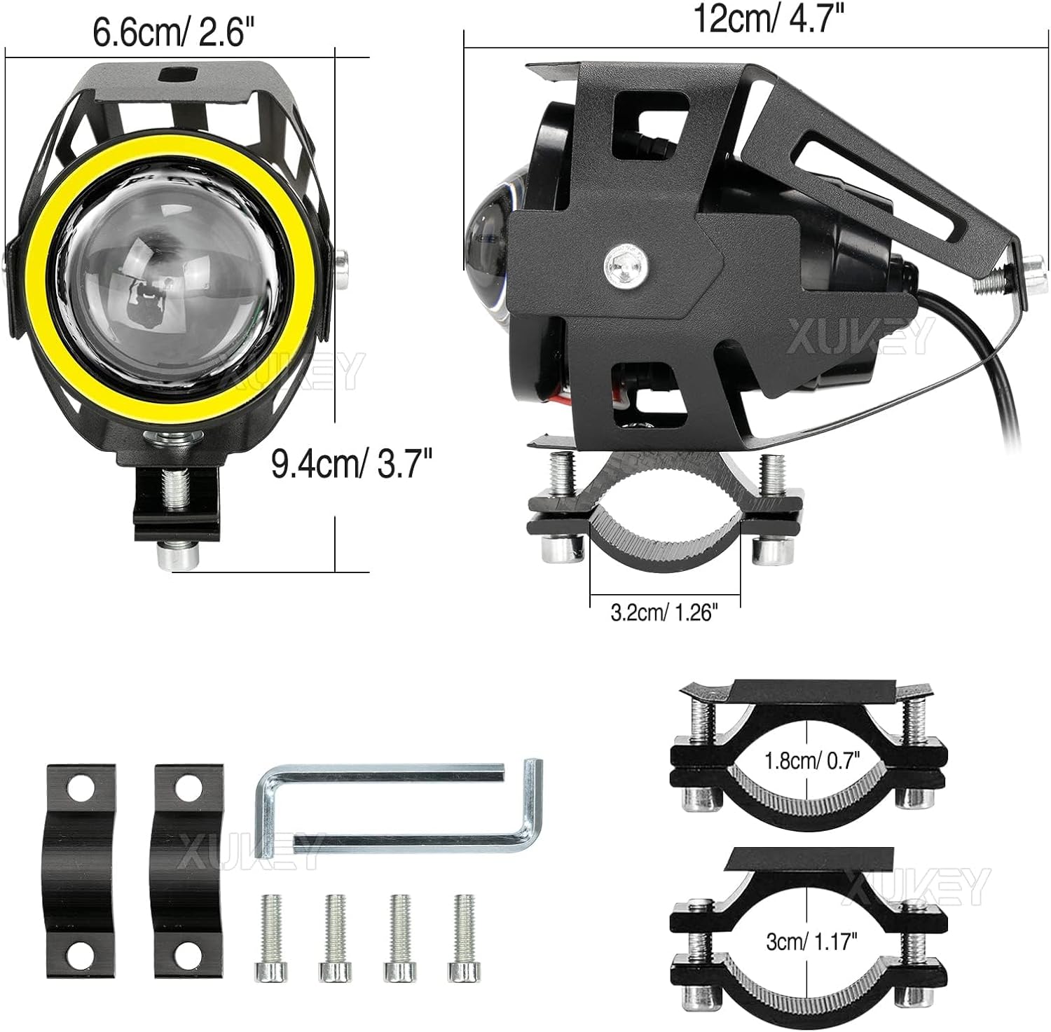 AUTOXBERT Motorcycle LED Fog Lights Spotlight with High Low Strobe Beam Halo, Daytime Running Lights Universal for Car Offroad ATV Truck，2PCS